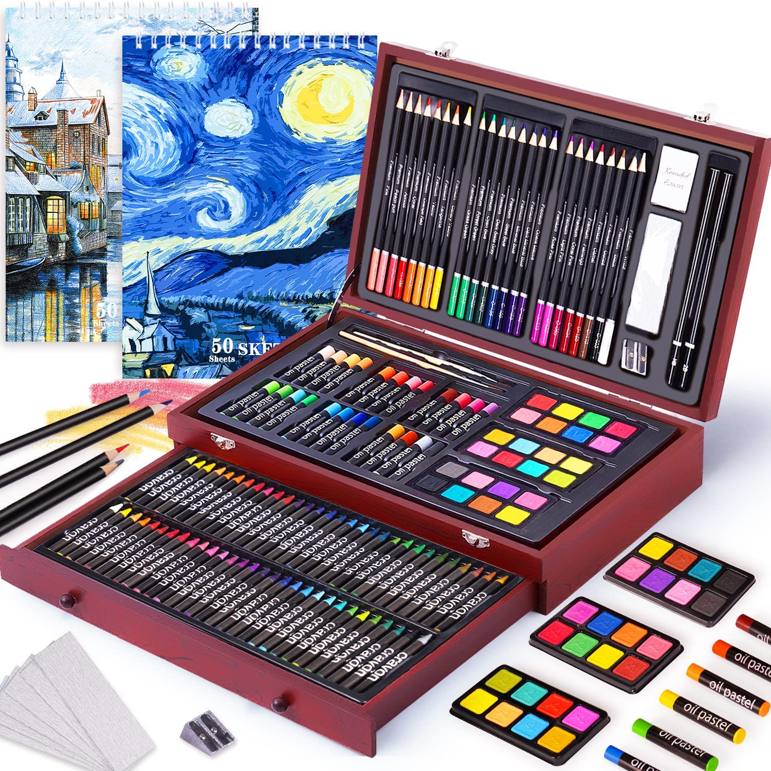 145 Piece Deluxe Art Set with 2 x 50 Sheet Drawing Pad - Welcome